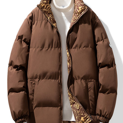 Men's Reversible Thick Winter Jacket with Stand Collar