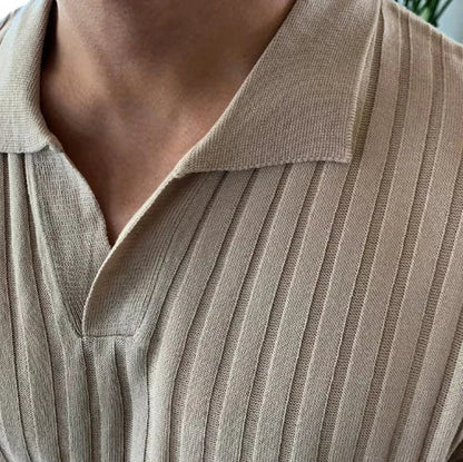 Men's Rib-Knit Polo Shirt for Casual Outings