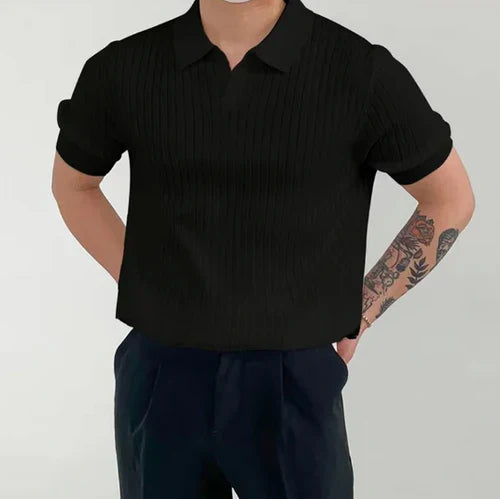 Men's Rib-Knit Polo Shirt for Casual Outings