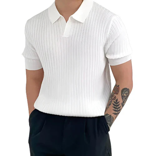 Men's Rib-Knit Polo Shirt for Casual Outings