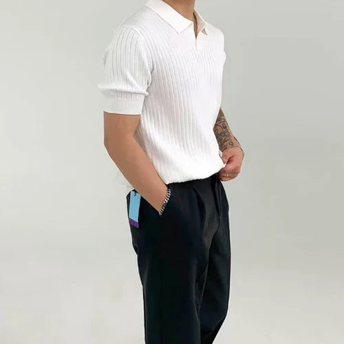 Men's Rib-Knit Polo Shirt for Casual Outings