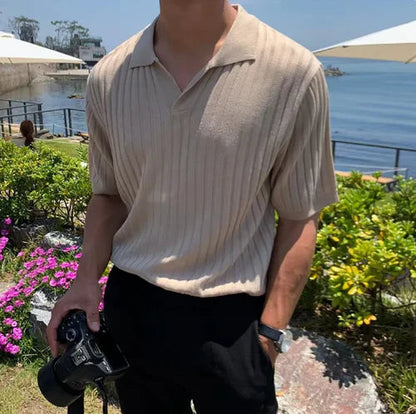 Men's Rib-Knit Polo Shirt for Casual Outings