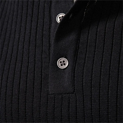 Men's Rib-Knit Sweater with Round Neck and Button Closure