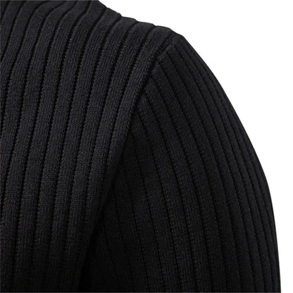 Men's Rib-Knit Sweater with Round Neck and Button Closure