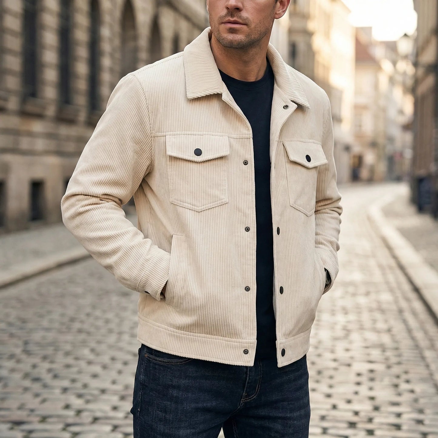 Men's Ribbed Corduroy Jacket Casual Midlayer