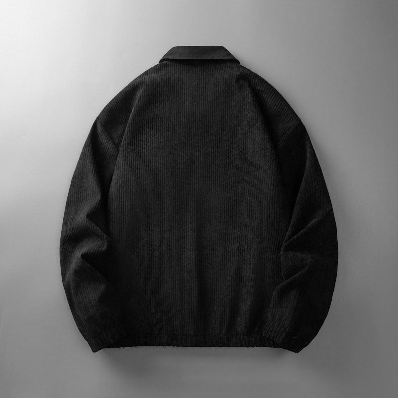 Men's Ribbed Zipper Jacket with Stand-Up Collar
