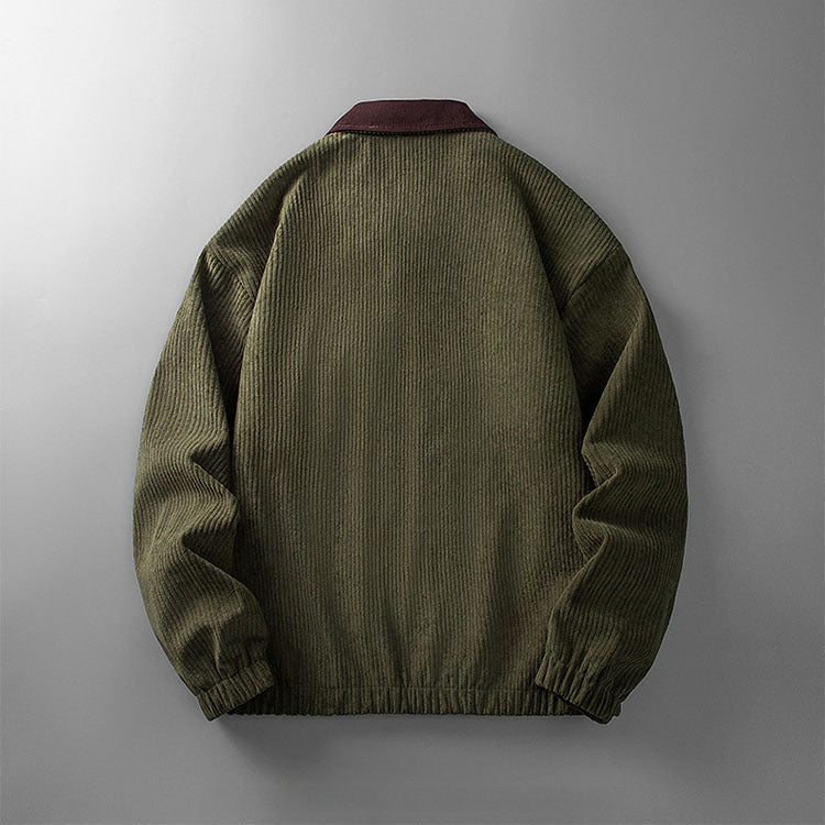 Men's Ribbed Zipper Jacket with Stand-Up Collar