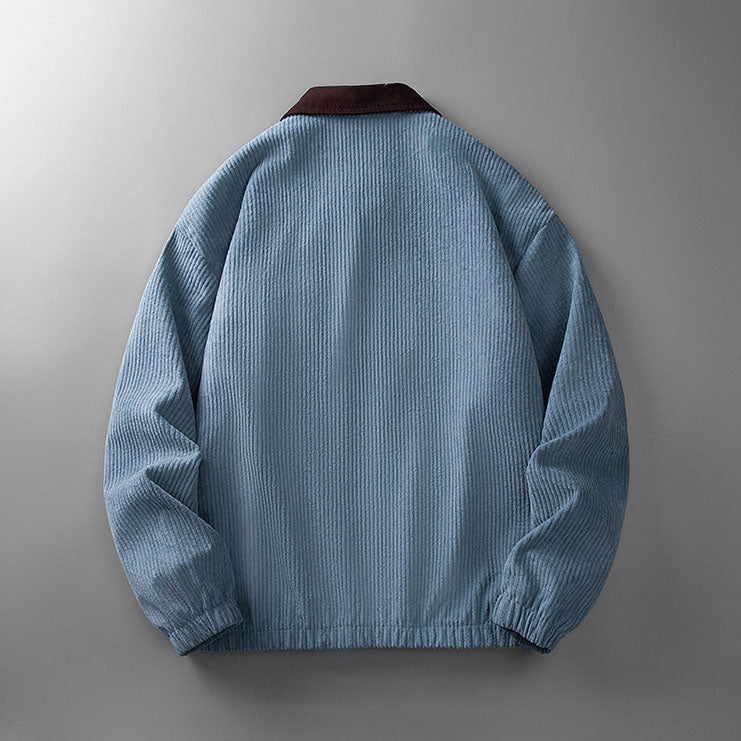 Men's Ribbed Zipper Jacket with Stand-Up Collar