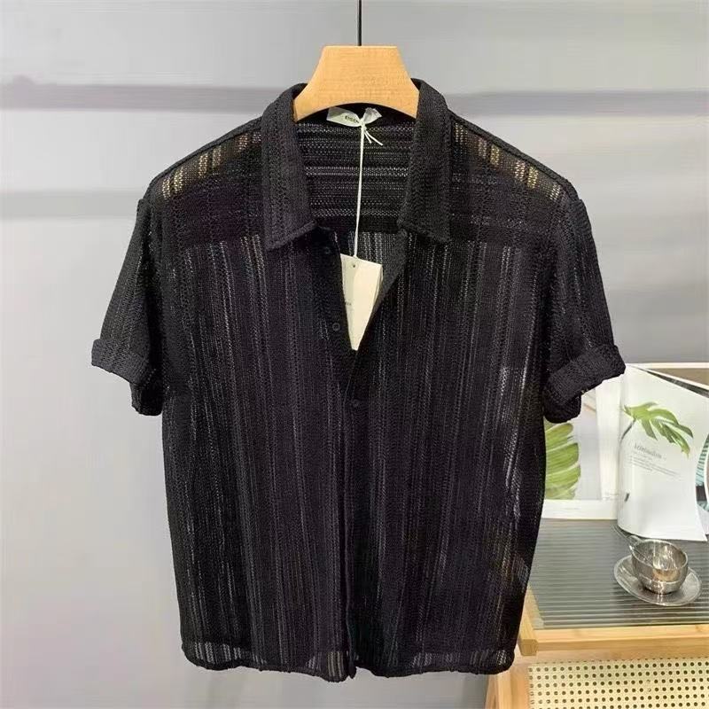 Men's Short Sleeve Knitted Shirt - Lightweight Casual Style
