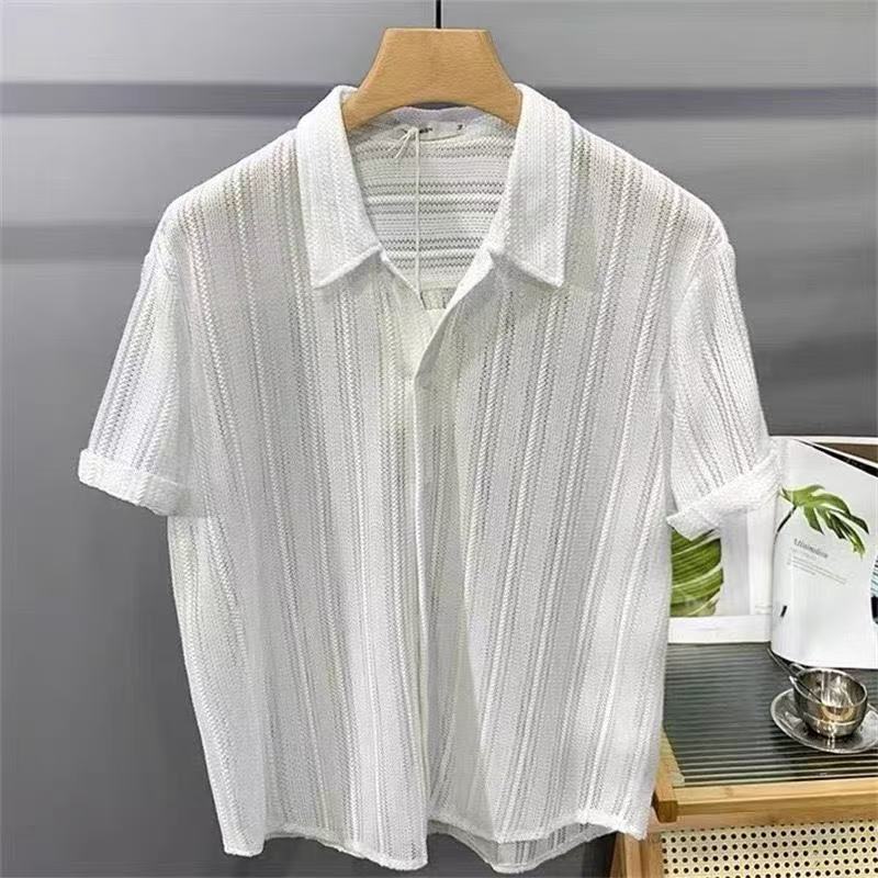 Men's Short Sleeve Knitted Shirt - Lightweight Casual Style