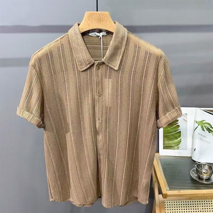 Men's Short Sleeve Knitted Shirt - Lightweight Casual Style