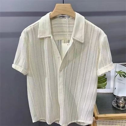 Men's Short Sleeve Knitted Shirt - Lightweight Casual Style