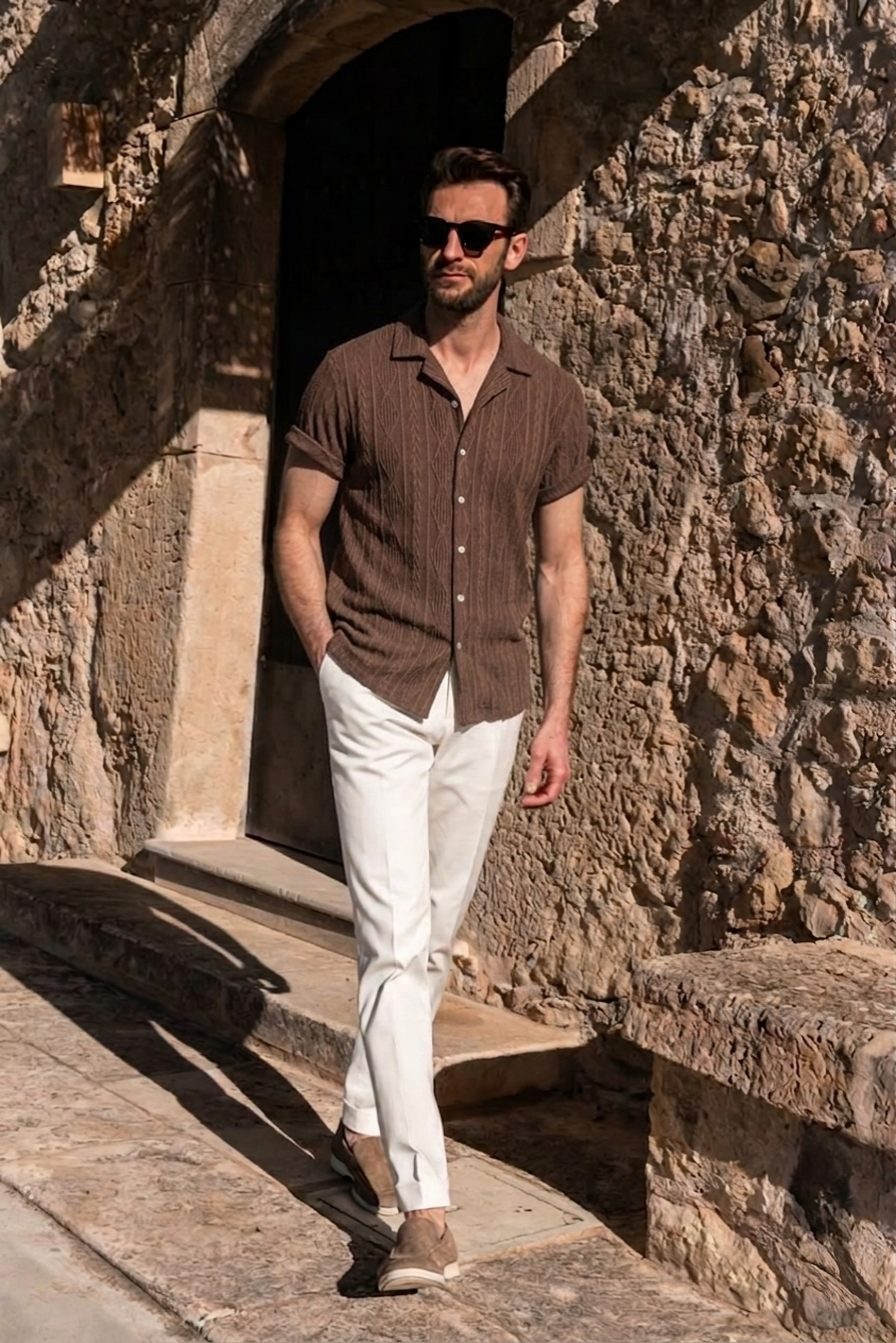 Men's Short-Sleeve Resort Set with Relaxed Trousers