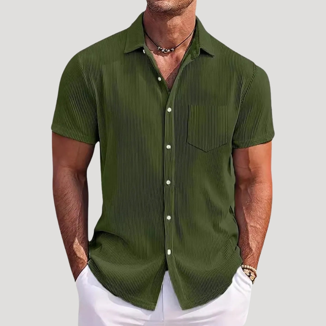 Men's Short-Sleeve Ribbed Button-Up Shirt