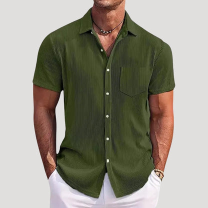 Men's Short-Sleeve Ribbed Button-Up Shirt