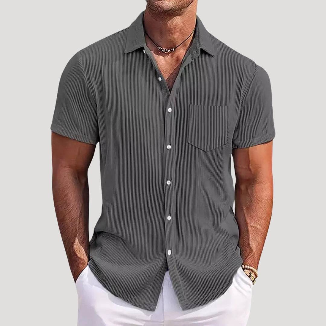 Men's Short-Sleeve Ribbed Button-Up Shirt
