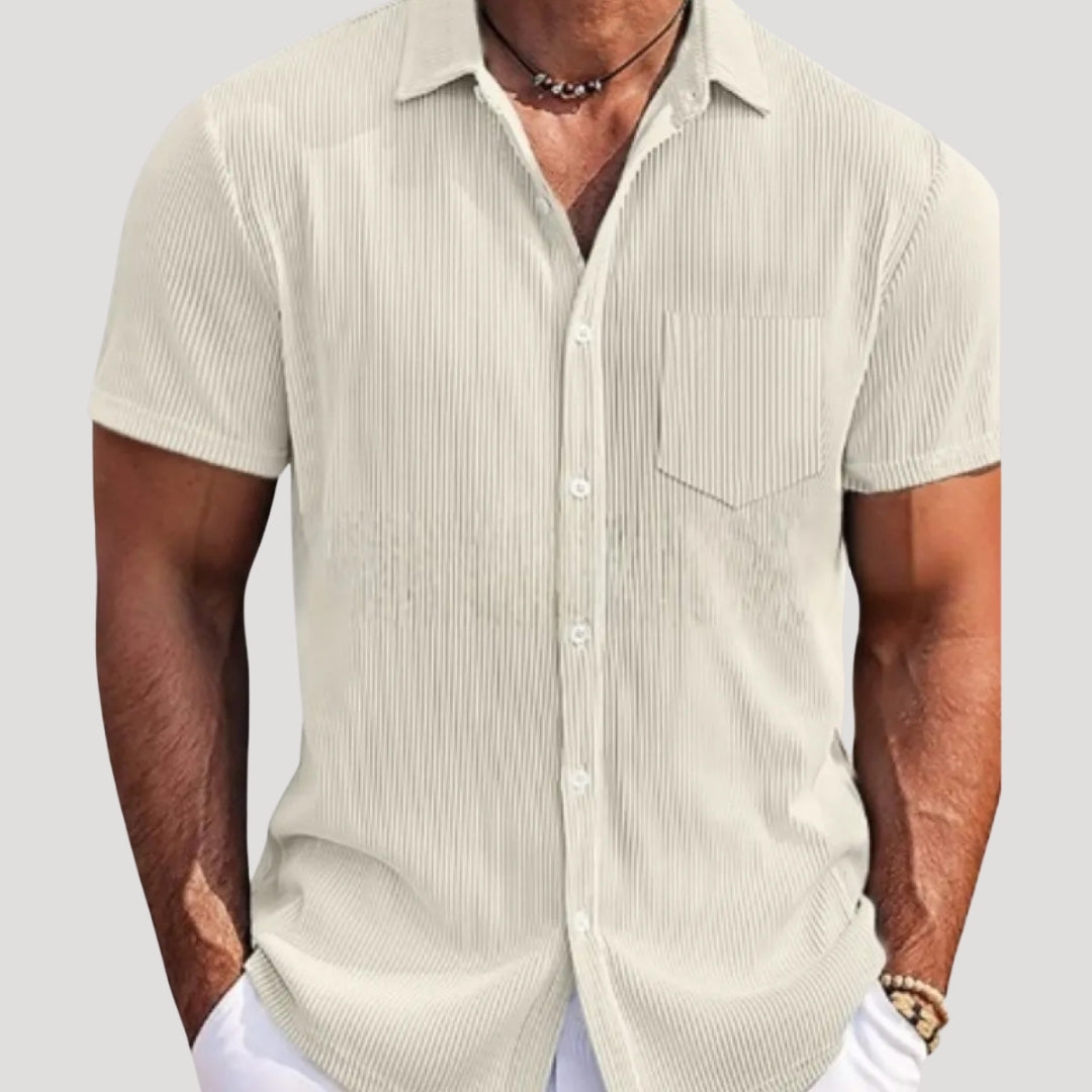 Men's Short-Sleeve Ribbed Button-Up Shirt