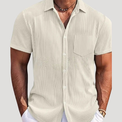 Men's Short-Sleeve Ribbed Button-Up Shirt