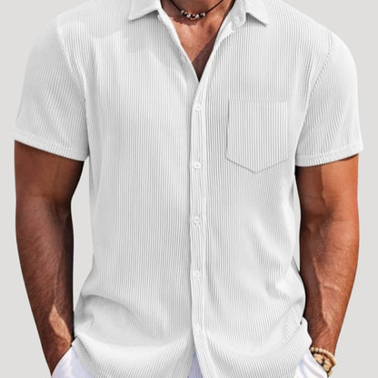 Men's Short-Sleeve Ribbed Button-Up Shirt