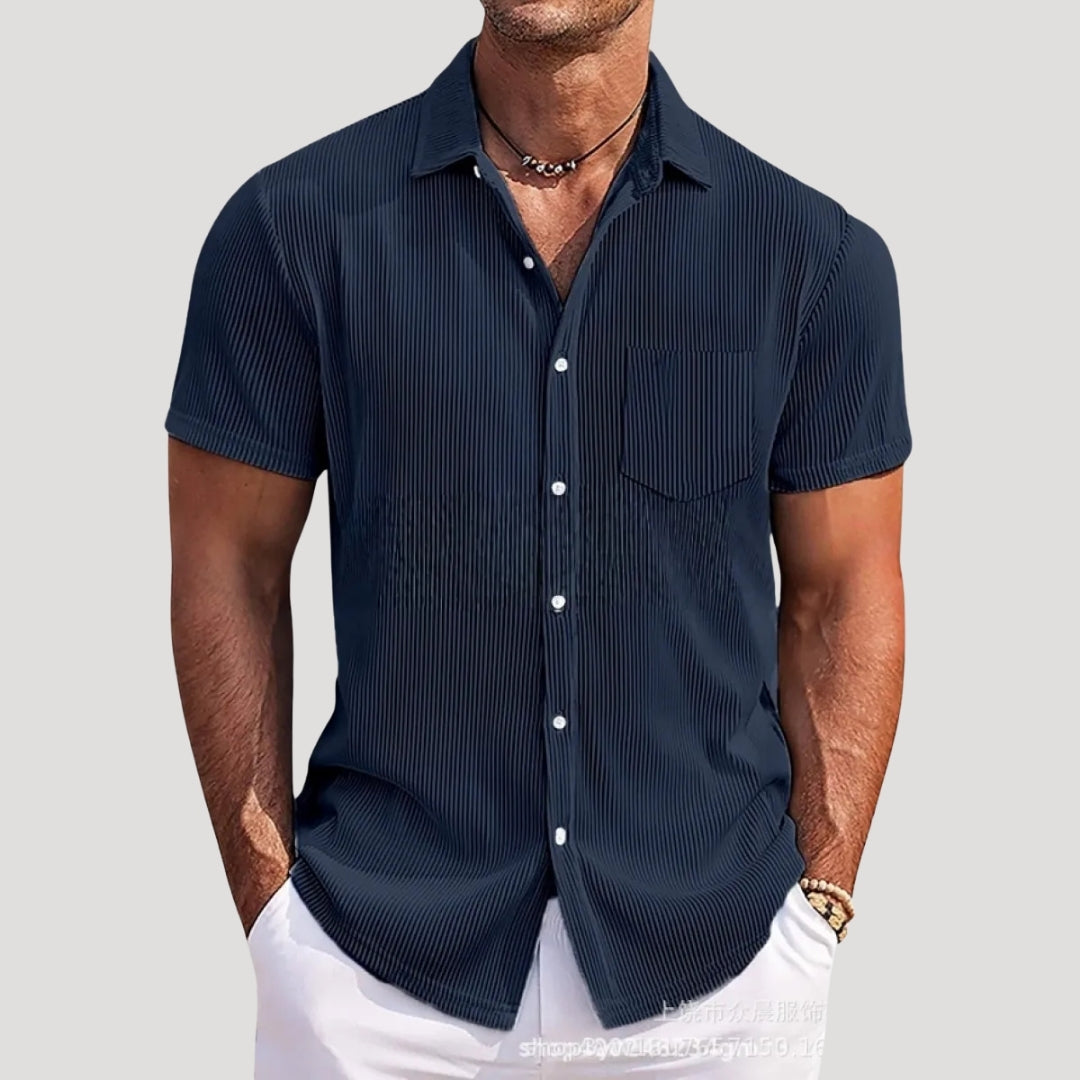 Men's Short-Sleeve Ribbed Button-Up Shirt