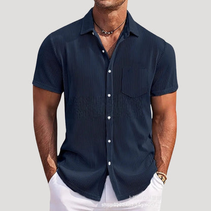 Men's Short-Sleeve Ribbed Button-Up Shirt