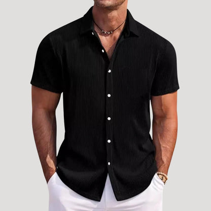 Men's Short-Sleeve Ribbed Button-Up Shirt