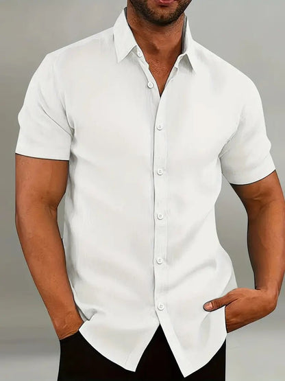 Men's Short-Sleeved Button-Up Shirt - Slim Fit Summer Style