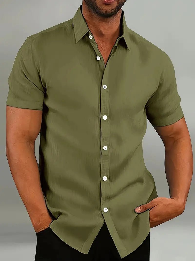Men's Short-Sleeved Button-Up Shirt - Slim Fit Summer Style
