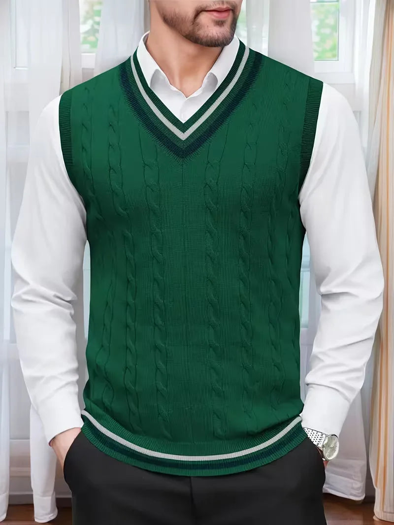 Men's Sleeveless Knitted V-Neck Cardigan