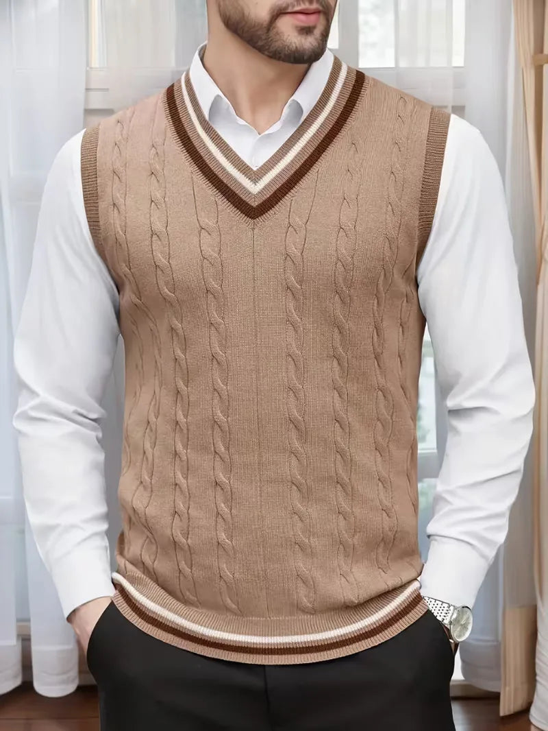 Men's Sleeveless Knitted V-Neck Cardigan