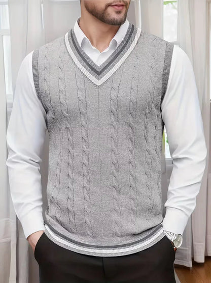 Men's Sleeveless Knitted V-Neck Cardigan