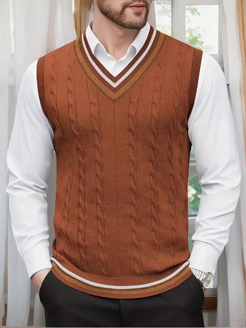 Men's Sleeveless Knitted V-Neck Cardigan