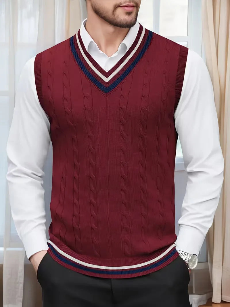 Men's Sleeveless Knitted V-Neck Cardigan