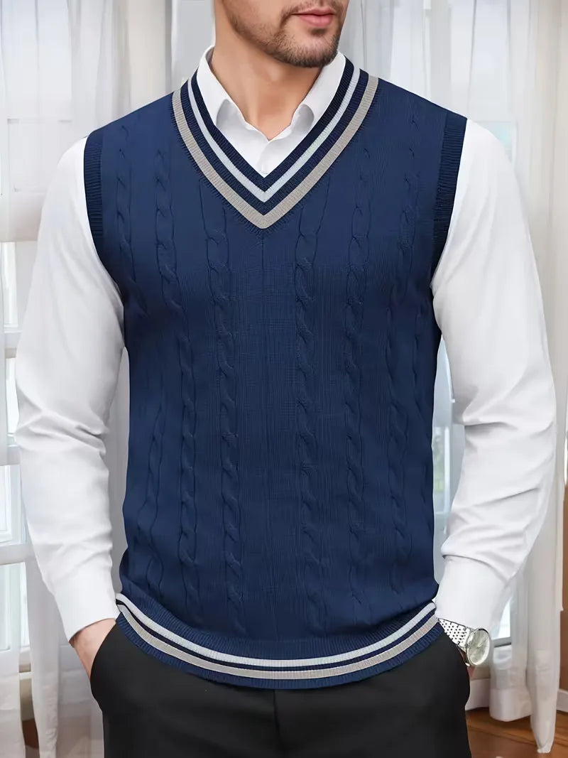 Men's Sleeveless Knitted V-Neck Cardigan