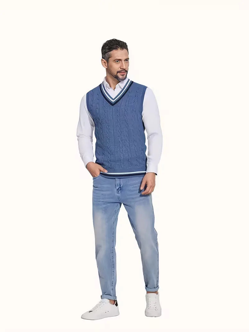 Men's Sleeveless Knitted V-Neck Cardigan