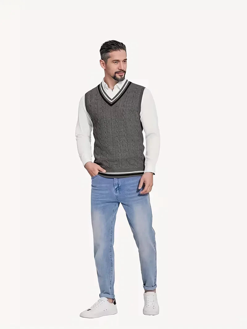Men's Sleeveless Knitted V-Neck Cardigan