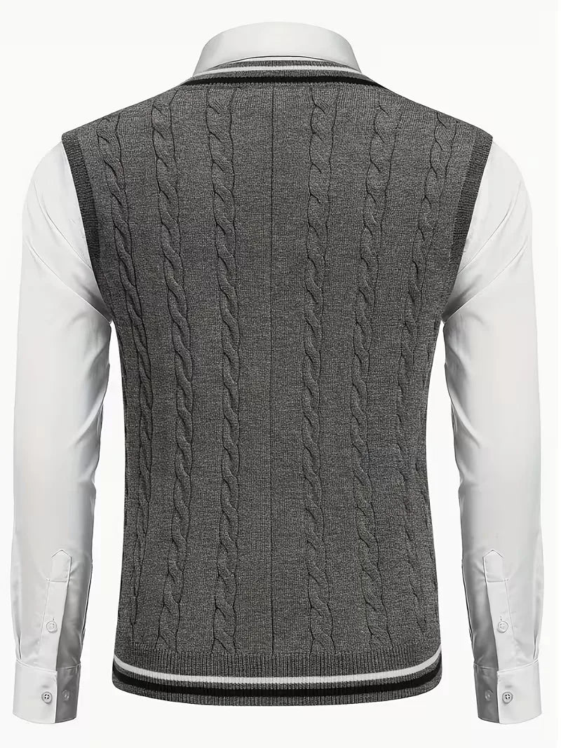 Men's Sleeveless Knitted V-Neck Cardigan