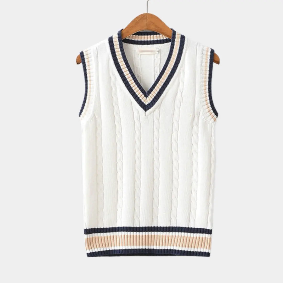 Men's Sleeveless V-Neck Cable Knit Sweater