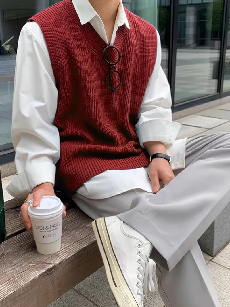 Men's Sleeveless V-Neck Knit Vest