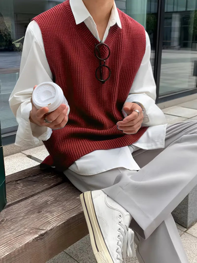 Men's Sleeveless V-Neck Knit Vest