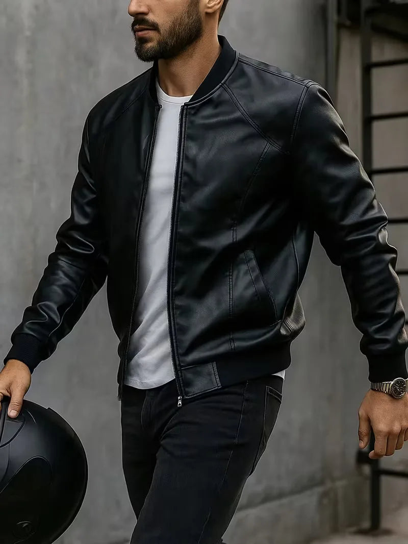 Men's Slim Fit Bomber Jacket with Long Sleeves