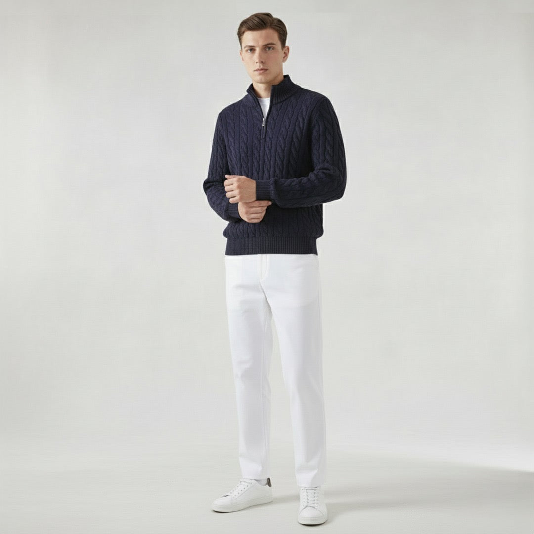 Men's Slim-Fit Cable Knit Sweater and Tailored Trousers Set