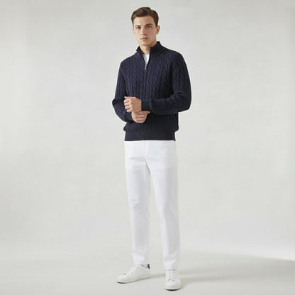 Men's Slim-Fit Cable Knit Sweater and Tailored Trousers Set