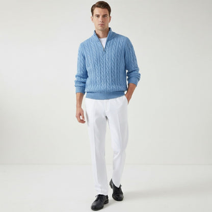 Men's Slim-Fit Cable Knit Sweater and Tailored Trousers Set