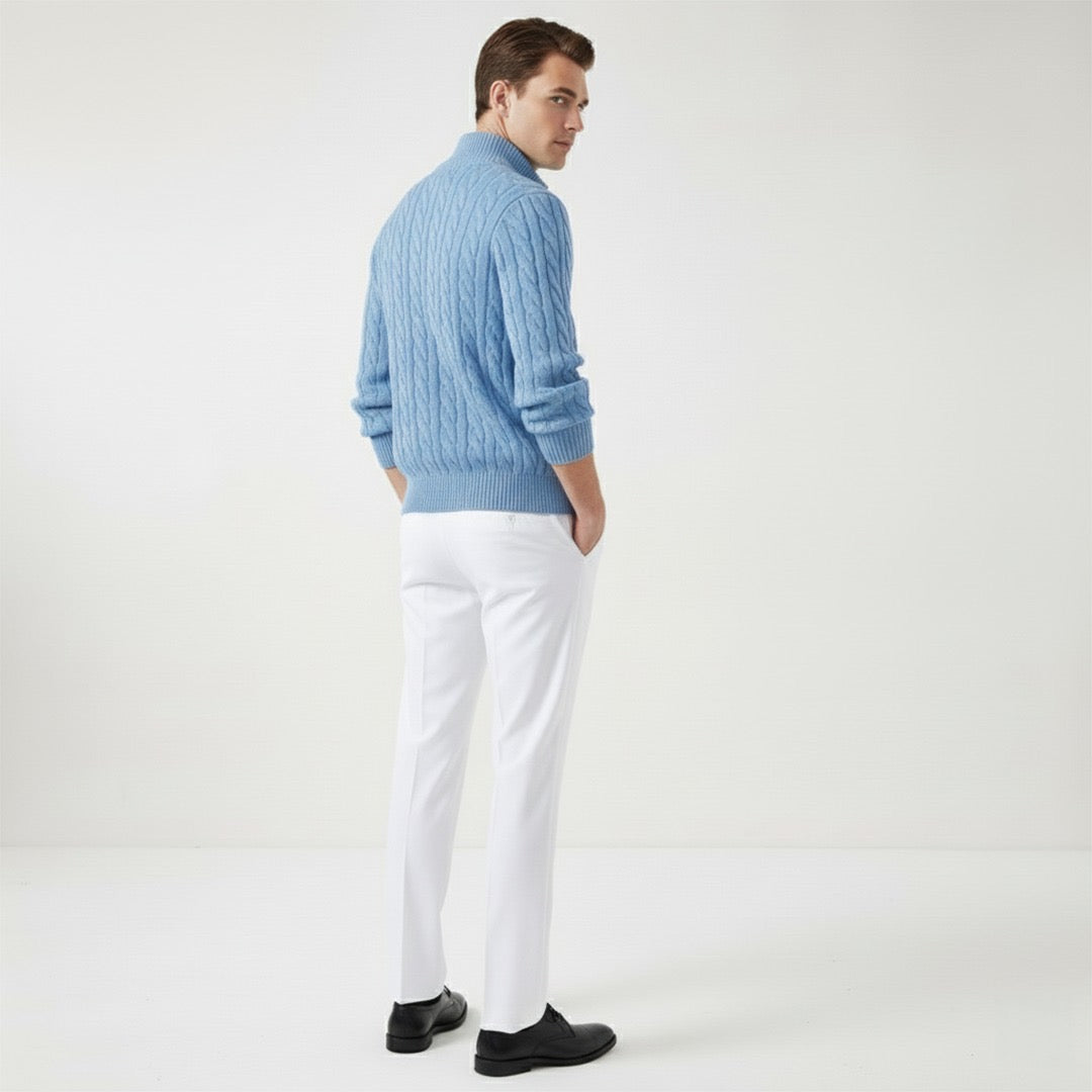 Men's Slim-Fit Cable Knit Sweater and Tailored Trousers Set