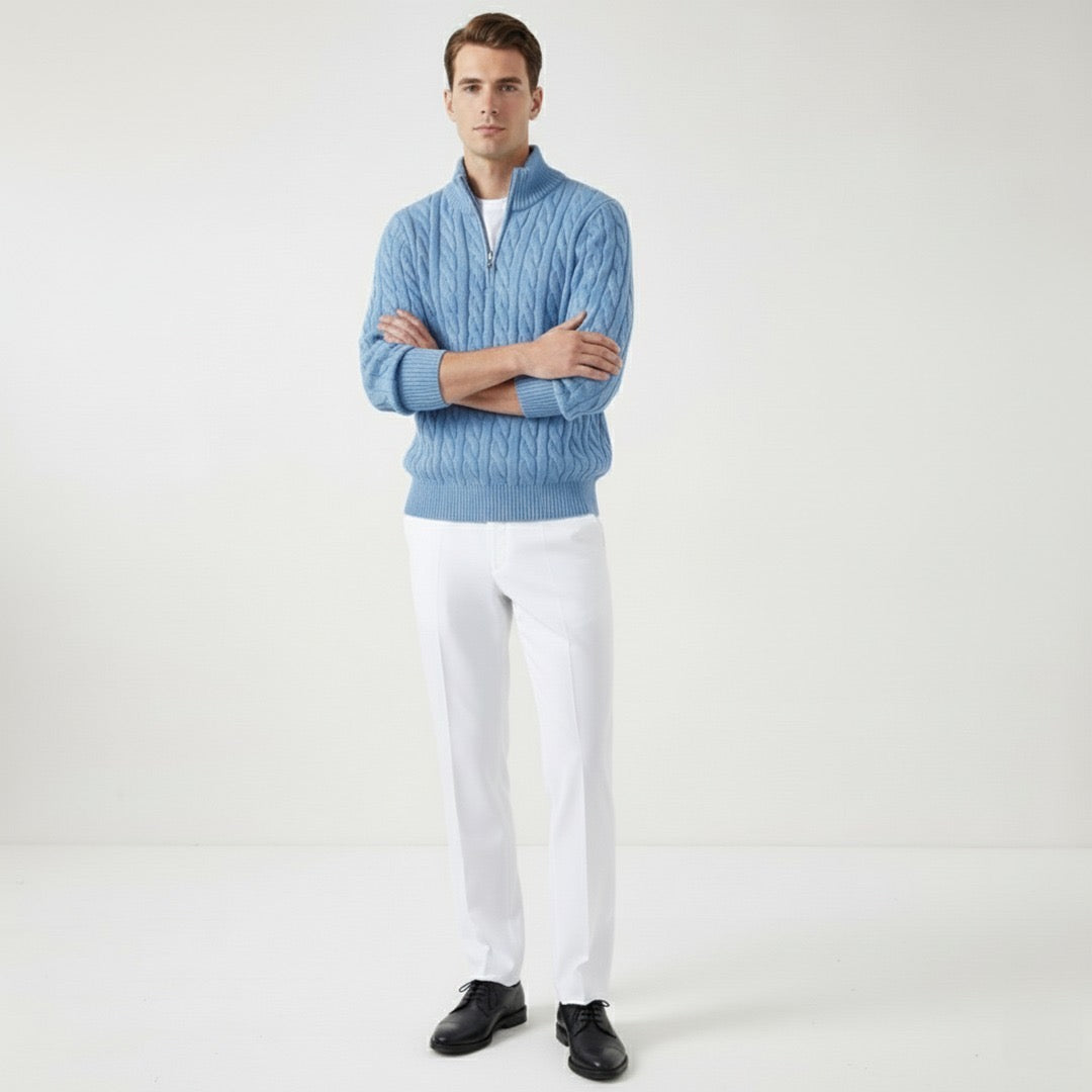 Men's Slim-Fit Cable Knit Sweater and Tailored Trousers Set