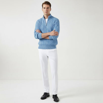 Men's Slim-Fit Cable Knit Sweater and Tailored Trousers Set