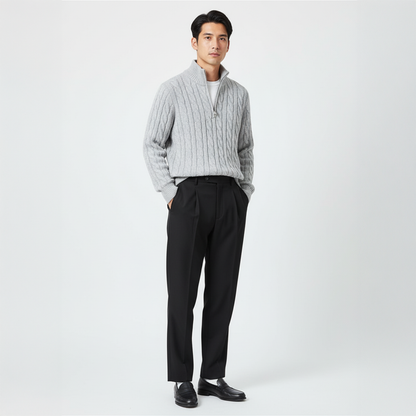 Men's Slim-Fit Cable Knit Sweater and Tailored Trousers Set