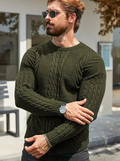 Men's Slim Fit Crew Neck Cable Knit Sweater