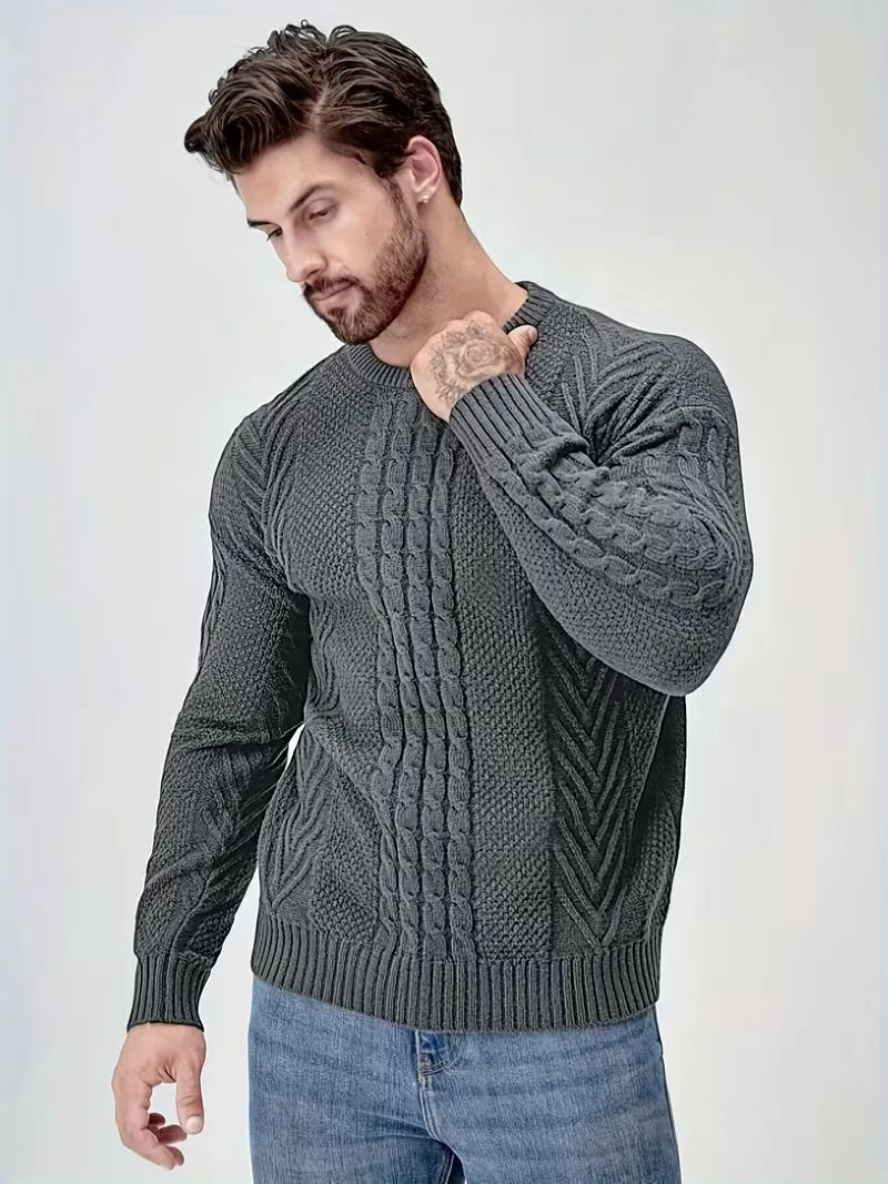 Men's Slim Fit Crew Neck Cable Knit Sweater